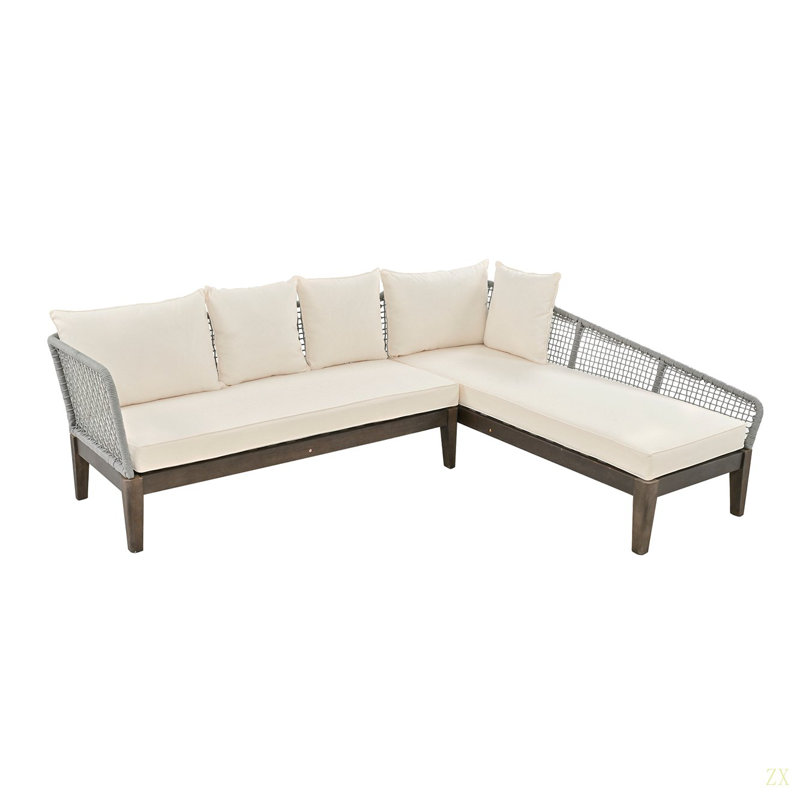 Ensemble de conversation d'extérieur moderne pour 5 personnes avec coussins en corde pour jardin, pelouse, bord de piscine, en forme de L