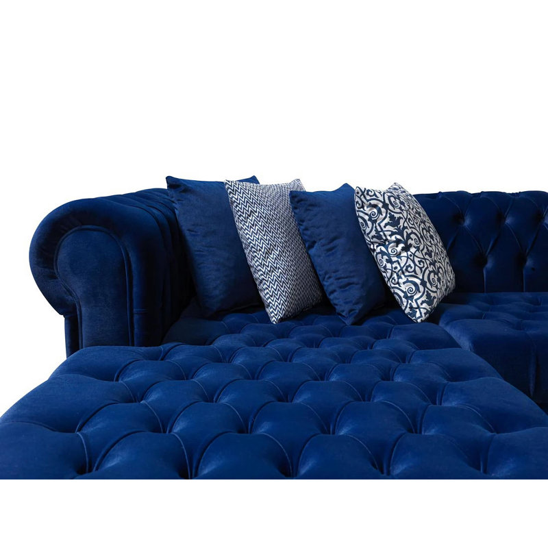 Canapé modulaire et repose-pieds Jelinek, Velours bleu marine