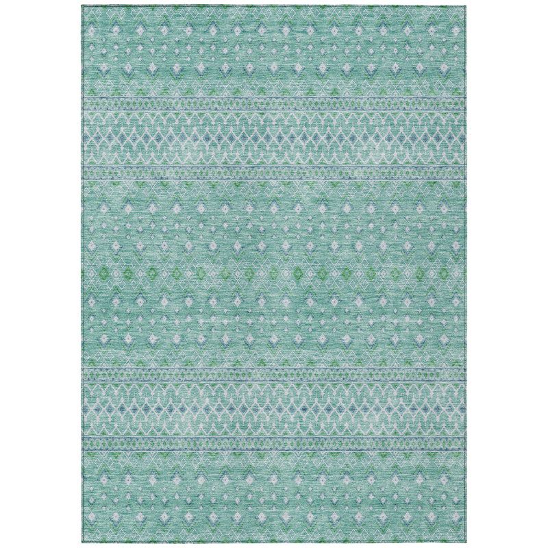3' X 5' Aqua Teal Blue And Ivory Tribal Washable Indoor Outdoor Area Rug