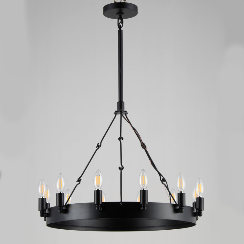 Lustre de roue de wagon avec accents en fer forgé 12 lumières unique Preisser
