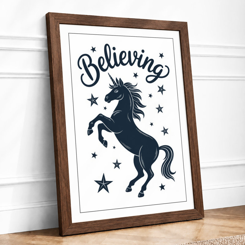 Believing Unicorn Modern - Framed Print, A1 - 84.1 x 59.4 cm, Walnut