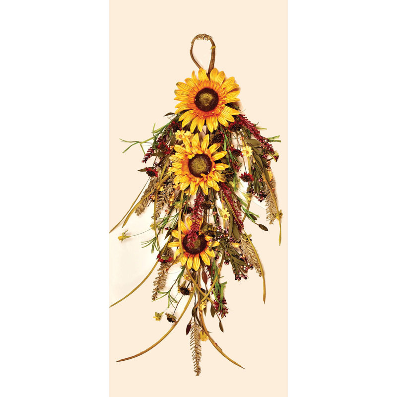 28" Artificial Mixed Fall Sunflower Teardrop