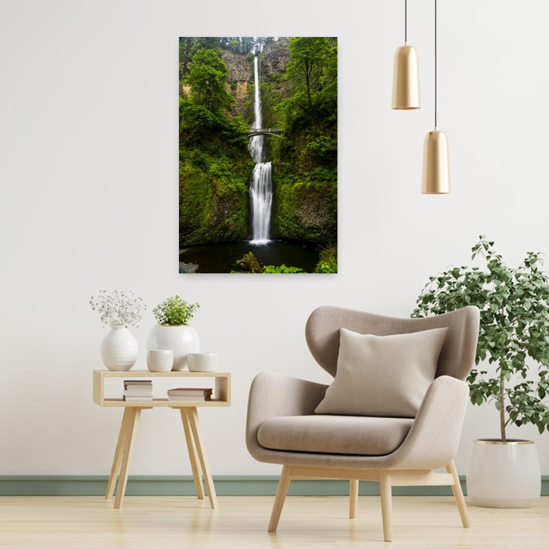 Multnomah Waterfall, Columbia River Gorge National Scenic Area, Multnomah County, Oregon, Usa Abstract Contemporary Forest Landscape Wall Art