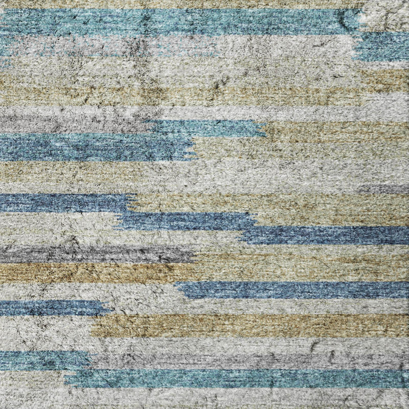 Premium Machine Washable Dream Shag ADS114 Striped Bars Rug, Blue, 8' x 10'