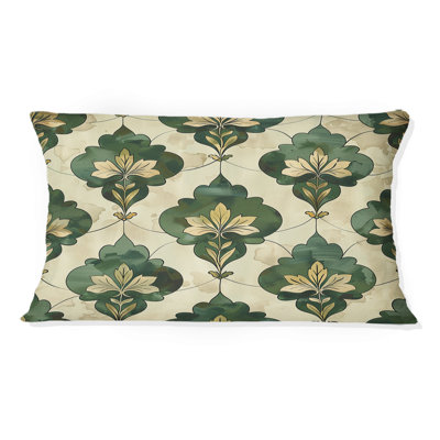 Green Beige Trellis Leaves Pattern I - Modern Lumbar Pillow