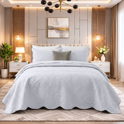Embossed Floral Microfiber Quilt Set