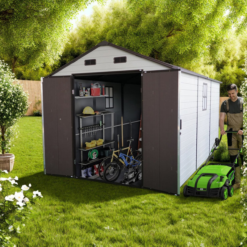 Spacious Resin Storage Sheds With Durable Aluminum Frame For Backyard