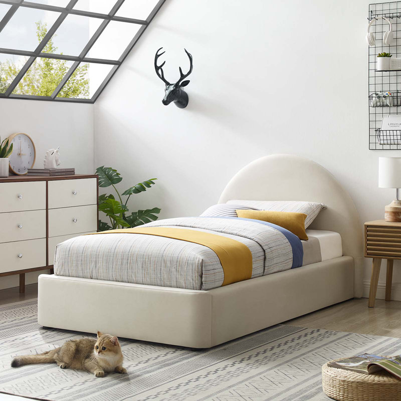 Resort Performance Velvet Arched Round Platform Bed, Twin, Alabaster