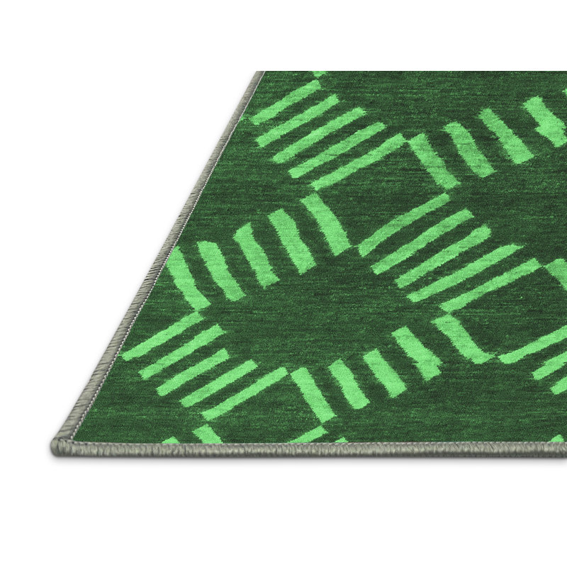 Tapis abstrait vert émeraude lavable à la machine 812, Rectangle 8 pi x 10 pi
