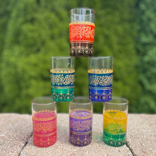 Set of 6 Moroccan Tea Glasses Hand Painted Colored Heart | Scents & Feel