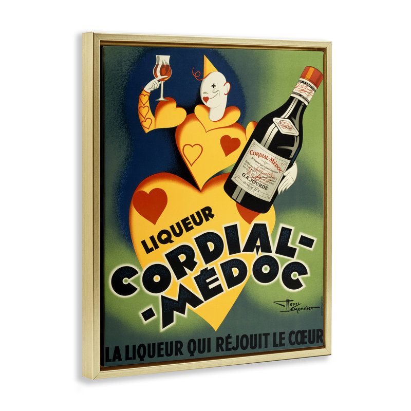 Cadre flottant rétro rétro avec publicité sur le vin, design par Marcus Jules, H 31 po x l 25 po