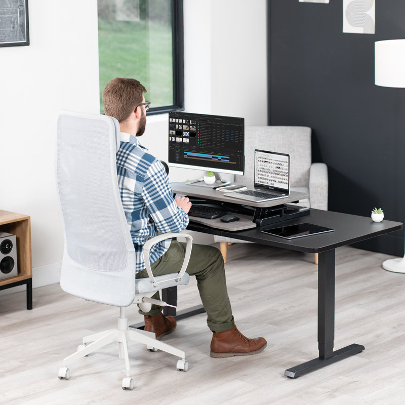 Convertisseur de bureau debout à hauteur ajustable VIVO (Série DESK-V000K), H 4,5 po x l 26 po x P 15,7 po, Gris / Noir