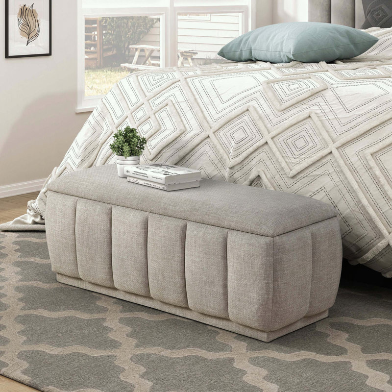 Banc de rangement moderne avec tissu texturé sans assemblage, Taupe