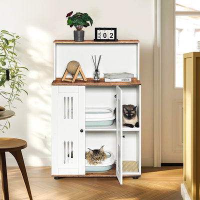 Enceinte de litière pour 2 chats, meubles cachés pour chat, double litière, peut être utilisée comme armoire latérale, salle de bain lavable