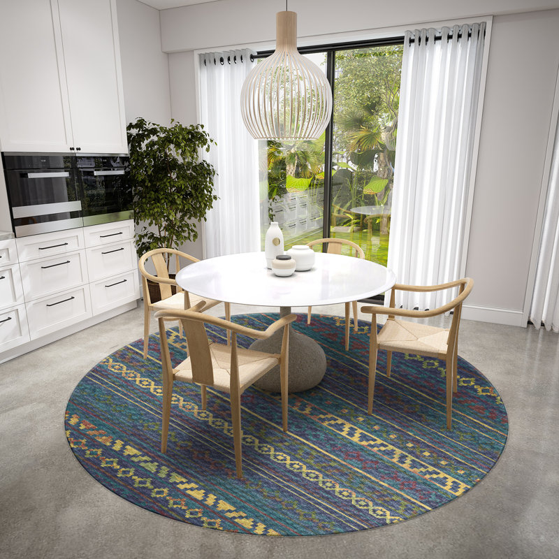 Anbria Chenille Washable Moroccan Indoor / Outdoor Rug, Round 8'