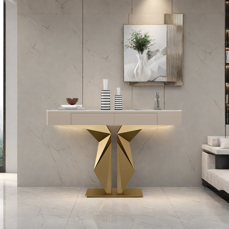 Console Modern Minimalist Luxury Art, H 33,46 po x l 47,24 po x P 13,78 po, Or champagne