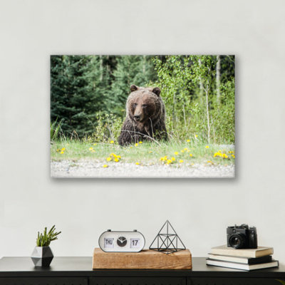 Reproduction d'art de la route, ours, affiche de la faune, forêt, art animalier - chalet rustique, décoration murale - aventure murale en plein air - Illustration de la nature minimaliste - cadeau animalier des bois