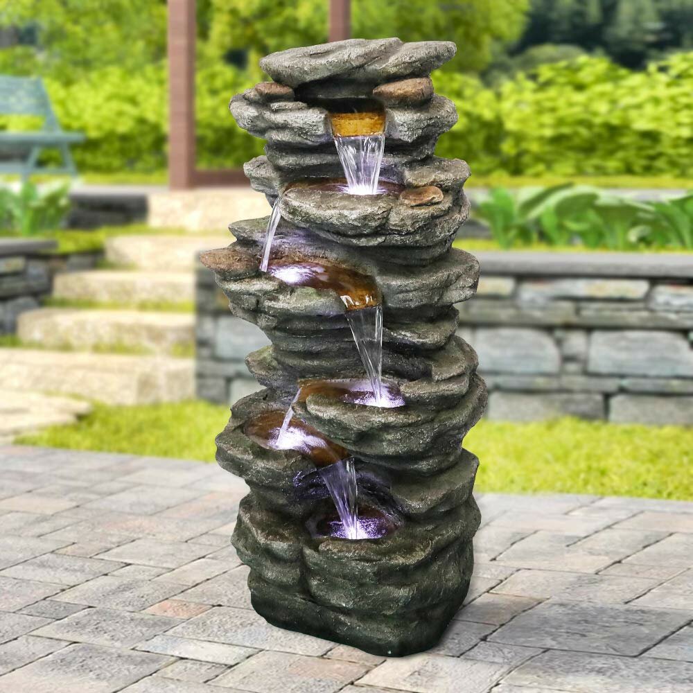 Dakota Fields Resin Rainforest Rock Fountain with Light | Wayfair