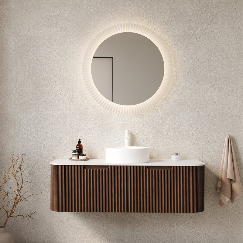 Meuble-lavabo mural flottant avec lavabo, armoire de rangement et tiroirs, idéal pour les salles de bain modernes avec une installation facile et beaucoup d'espace.