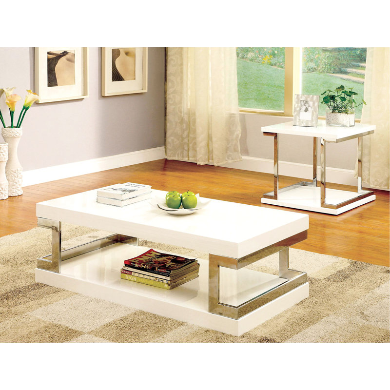 Table de bout moderne blanche avec structure et espace de rangement ouvert