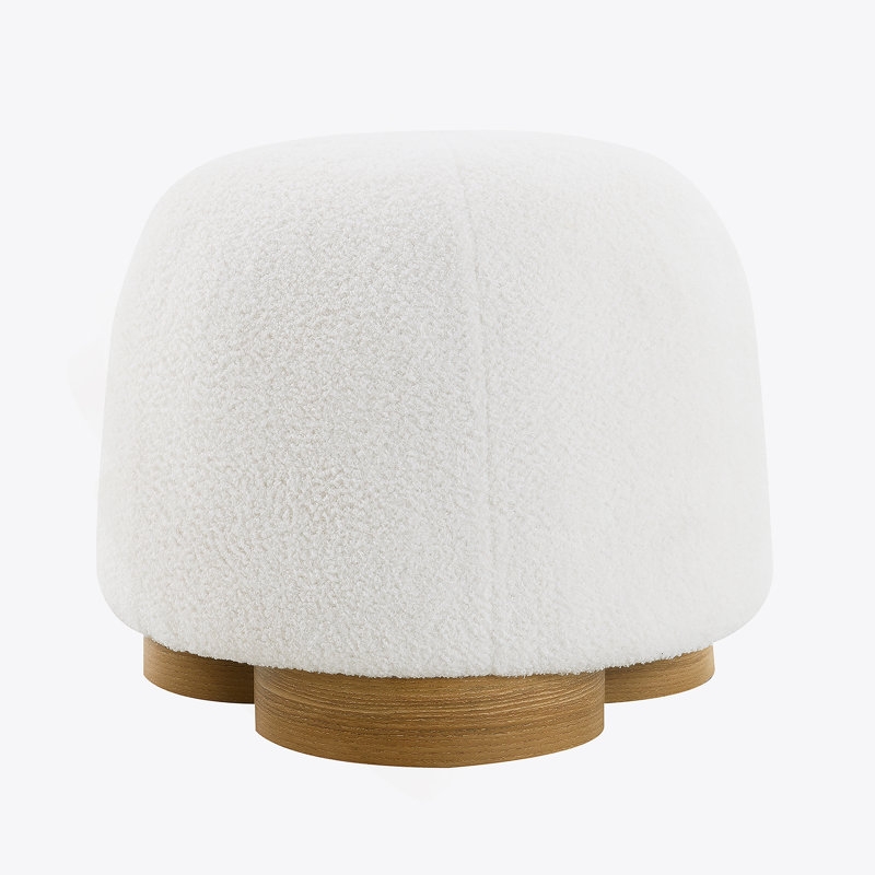 Round Upholstered Ottoman, Footstool For Bedroom, Entryway, White