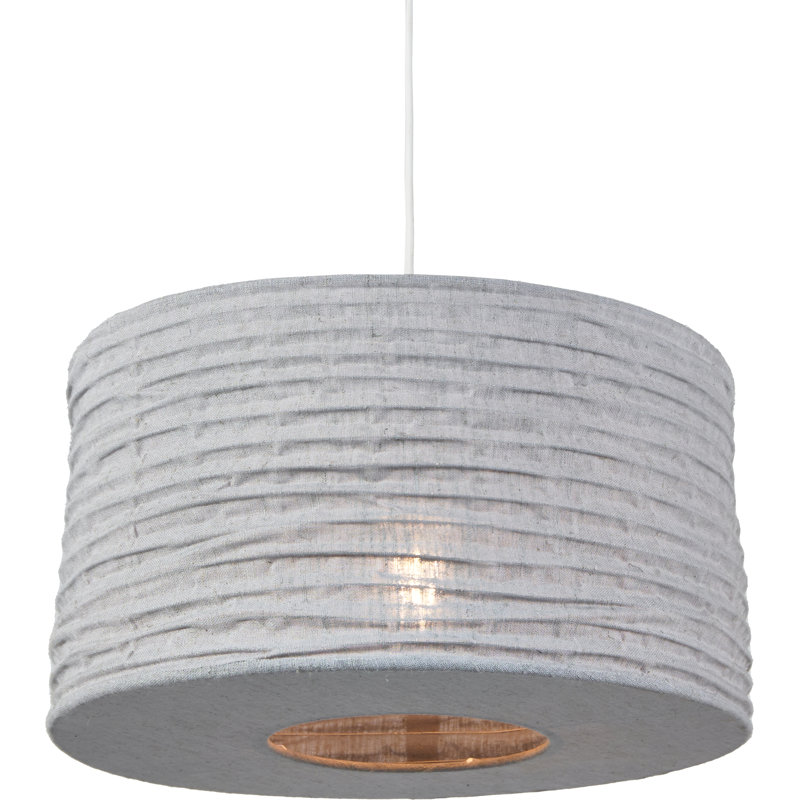 Yaqub 1 - Light Grey Drum Pendant, 17cm H x 35cm W x 35cm D