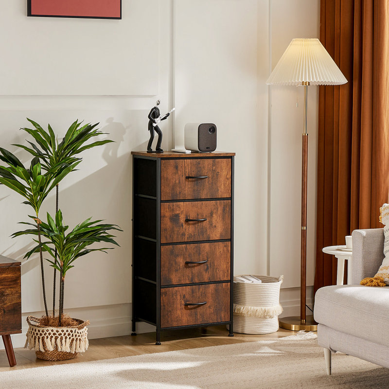  2/4-Drawer Dresser with Metal Frame & Wood Top, Fabric Storage Organizer, Black/Gray/Brown/White, Brown/4BC