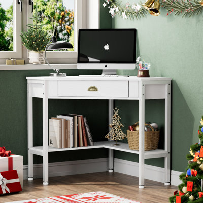 Corner Desk Small Desk for Small Space, Corner Computer Desk Triangle Desk for Home Office, White