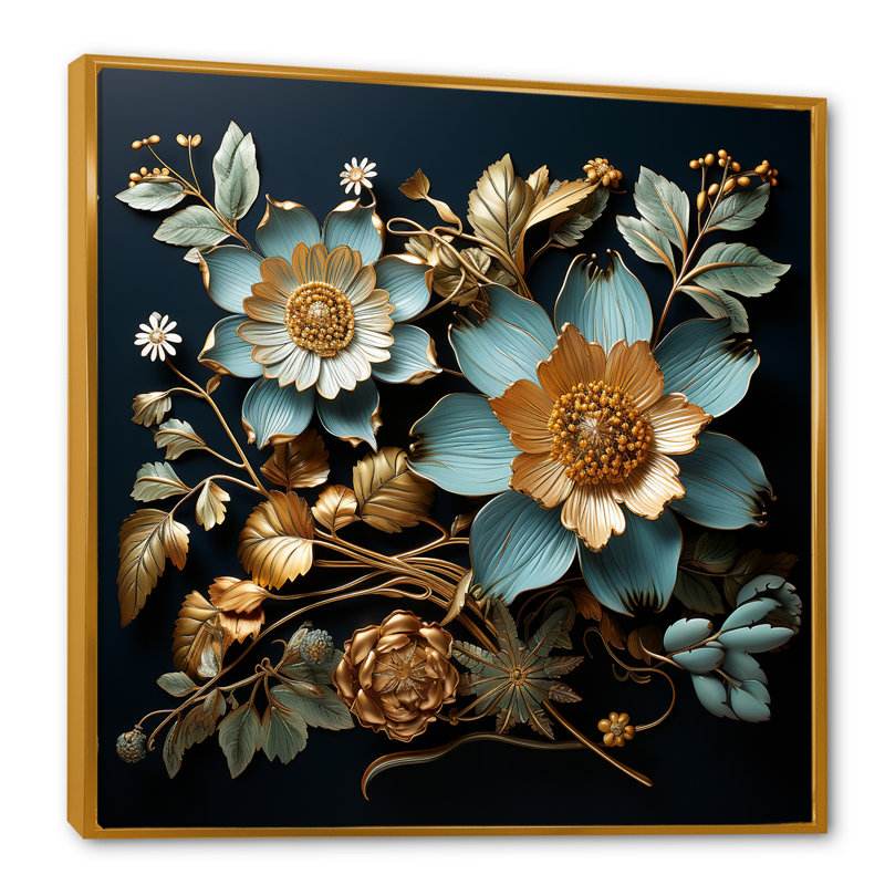 Feuillage doré doré sur toile, H 36 po x l 36 po x P 1,5 po, Cadre flottant doré