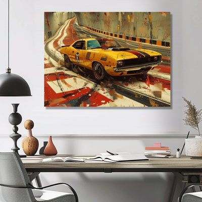 «Vintage Muscle car at the rail I - Race Tracks», art mural encadré
