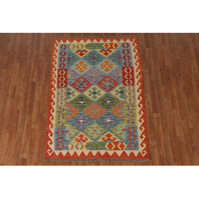 Geometric Wool Kilim Oriental Rug 4x6