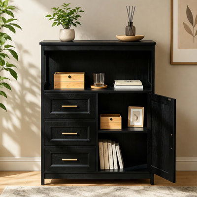 Black Modern‑designed Kitchen Buffet‑storage Sideboard Furnishing, Three Drawer‑style Storage Compartments And One Cabinet Door, Freestanding Storage