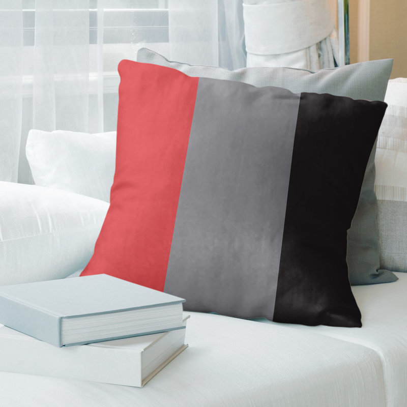 Housse de coussin rayé, Carolina, 14 po x 14 po, Rouge / gris mat / noir