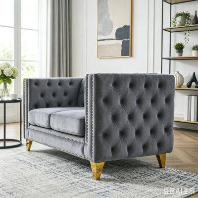 2-Seater Velvet Chesterfield Sofa with Button Tufting