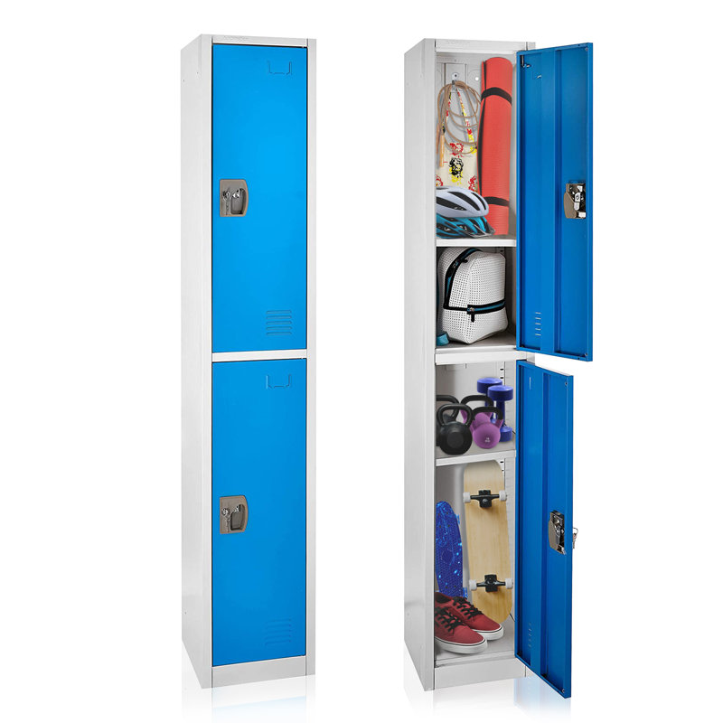 Casier 2 portes 72 po x 12 po x 12 po à 2 portes en acier avec serrure à clé - Rangement pour employés, étudiants, salle de sport, lieu de travail - Comprend les tablettes, les crochets, la ventilation et le porte-carte - Assemblage facile
