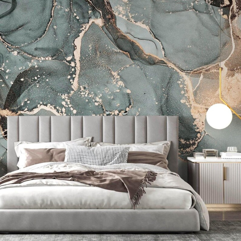Adhésif mural bleu sarcelle et doré, L 108 po x l 96 po