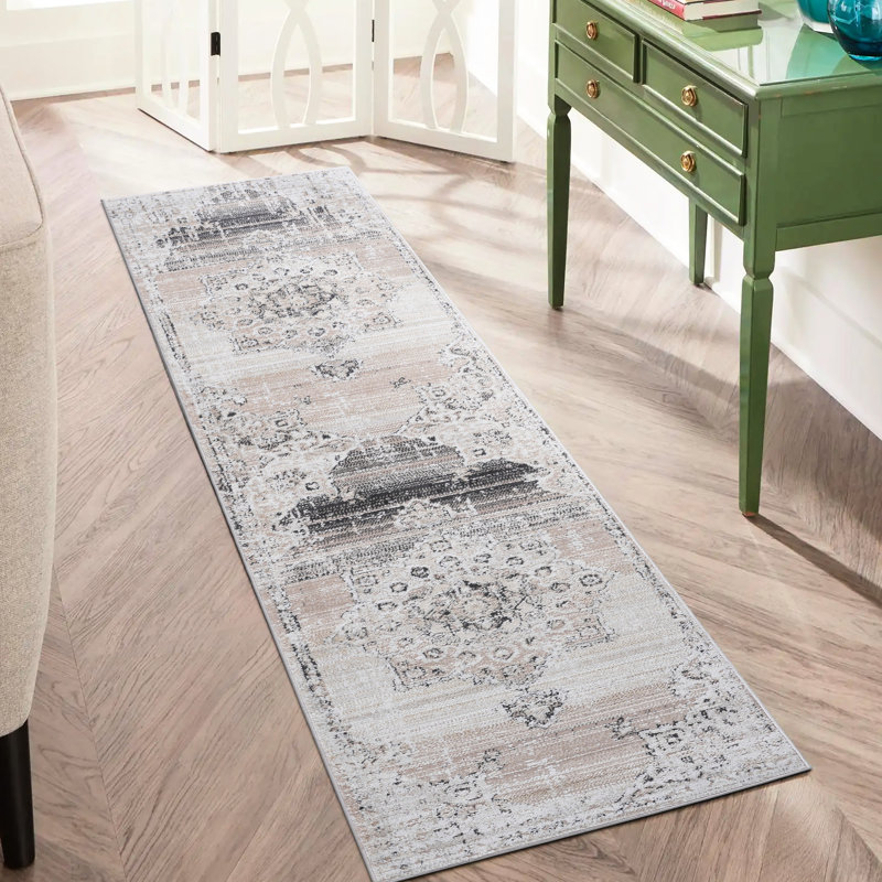 Loom & 2X8 Cream/Beige Medallion Area Rug. Non-Shedding, Stain-. Ideal For Home Decor. Living Room, Bedroom, Dining. Pet Approved. Medium Pile Non-Shedding Stain . Fits Stylish, And Pet-.