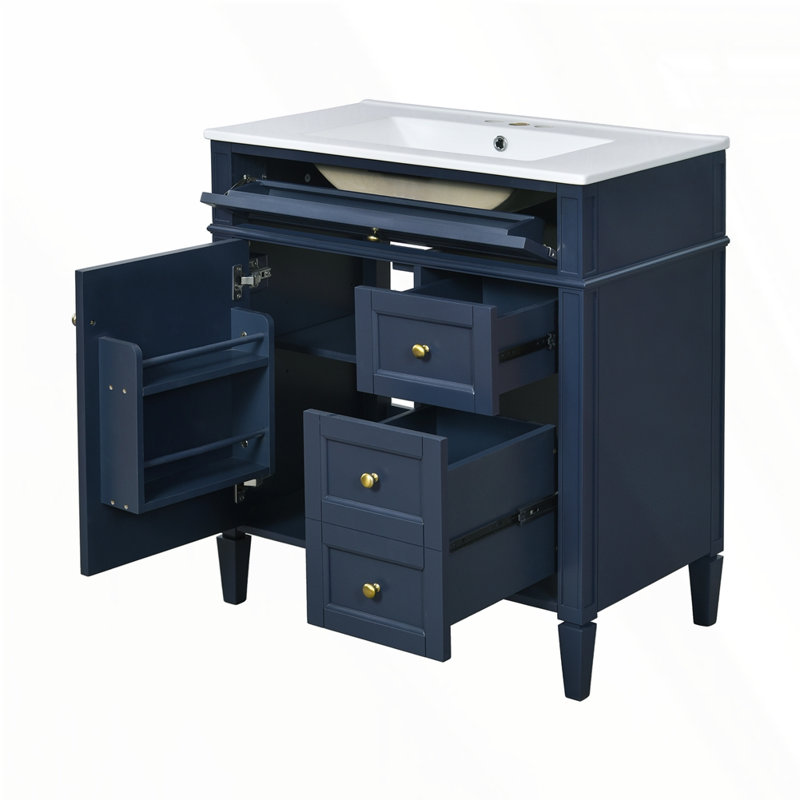 Meuble-lavabo de 30 po avec lavabo supérieur, Argent argent, Bleu