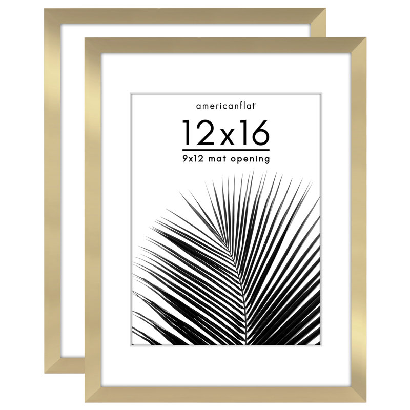 2 Pack of Picture Frames with Mat - Plexiglass Cover, Gold, 12" x 16" , 9" x 12"