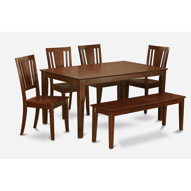 6 Piece Dining Room Furniture Set Contains a Rectangle Kitchen Table and 4 Dining Chairs with a Bench, 36x60 Inch, Mahogany