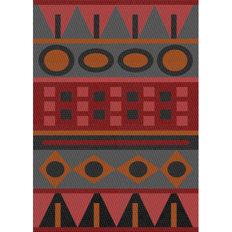 Tapis vert/rouge à motifs, Rectangle 5 pi x 7 pi