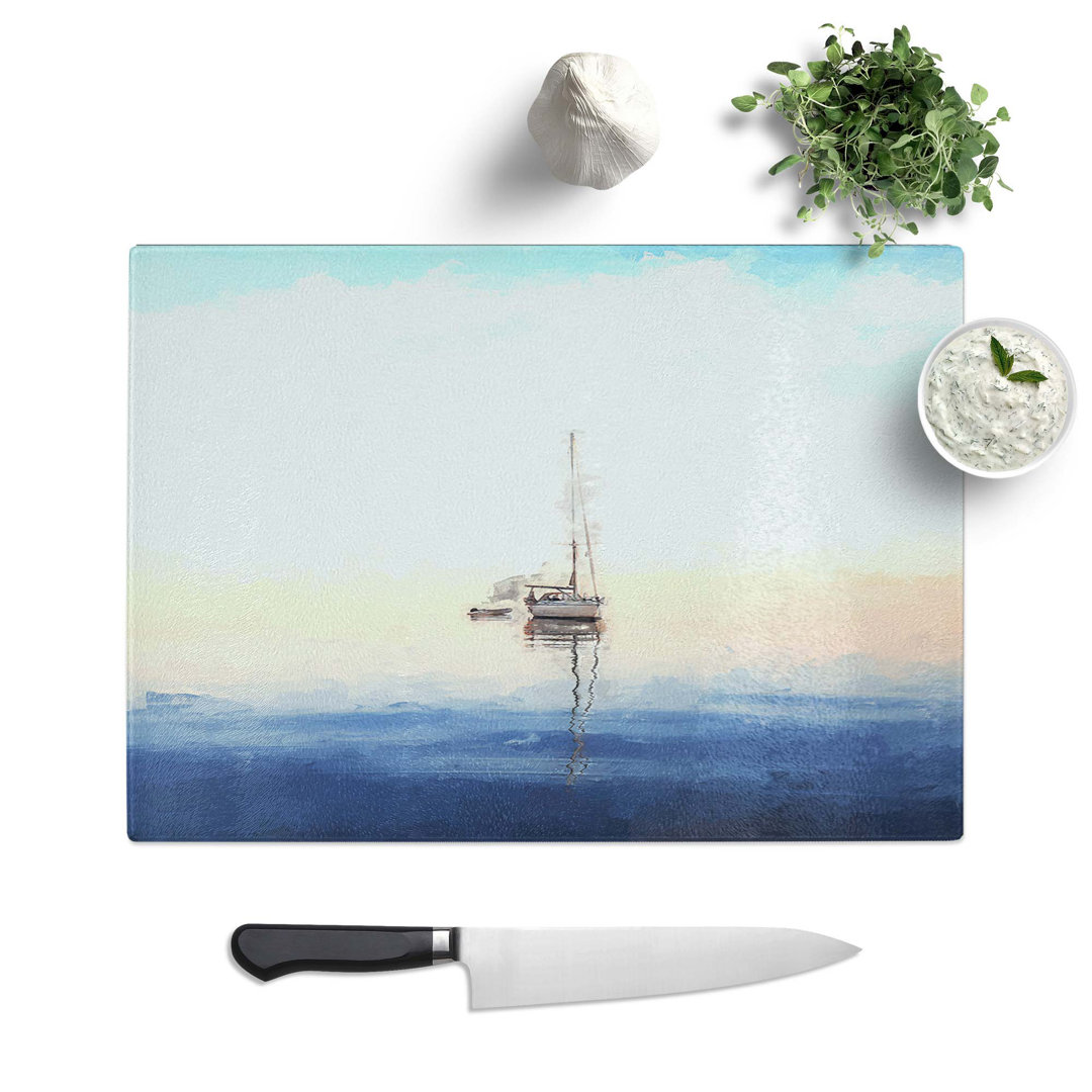 Glass Lone Sailboat in Abstract Chopping Board
