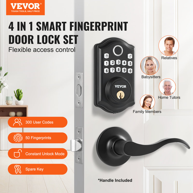 Black Stainless Steel Keyless Fingerprint Door Lock with Handles