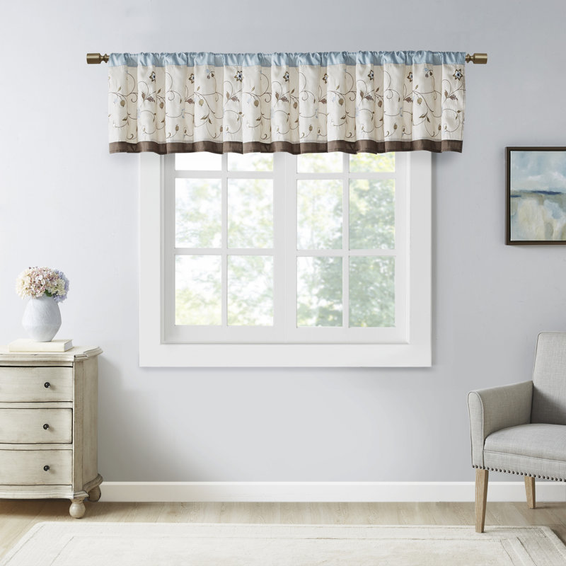 Serene Blue and Beige Floral Embroidered Valance