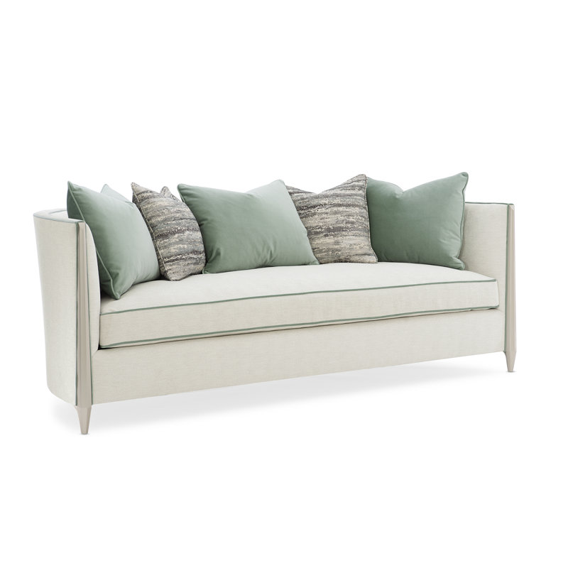 White Fabric Transitional Sofa with Wood Legs