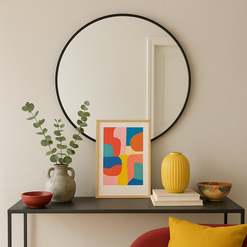 Aluminum Round Mirror, Black, 36" x 36"