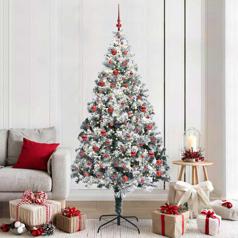  Artificial Christmas Tree with 300 LEDs with Stand Green, 6.89' H, Red