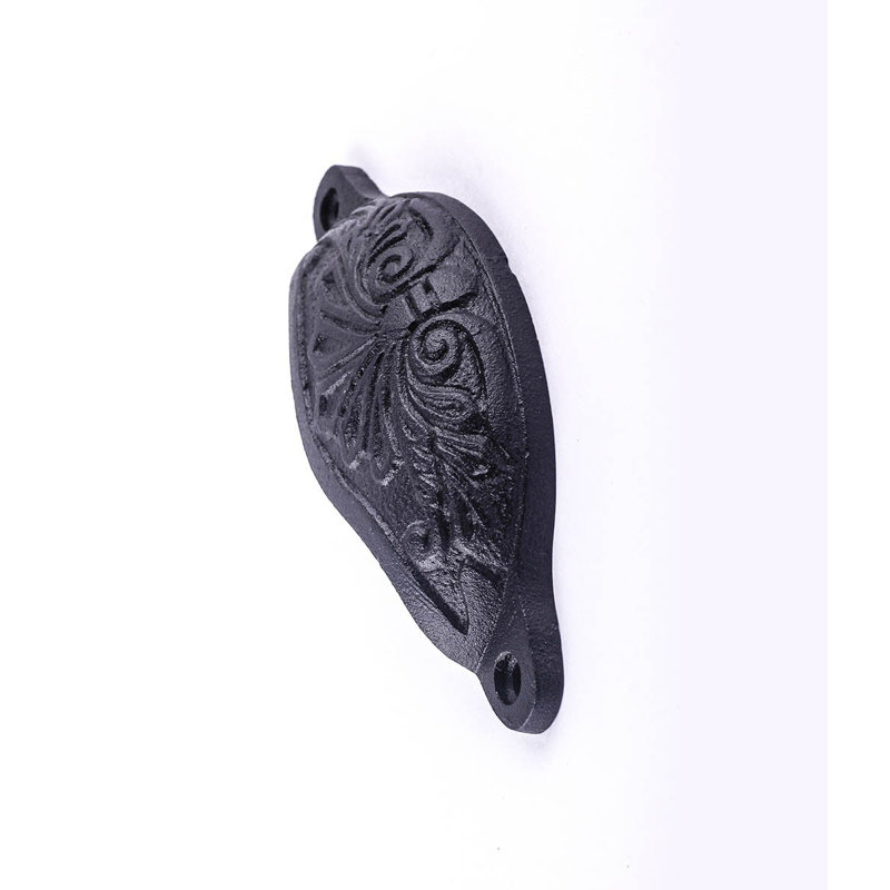 Antique Black Wrought Iron Floral Cup Pulls with Mounting Hardware