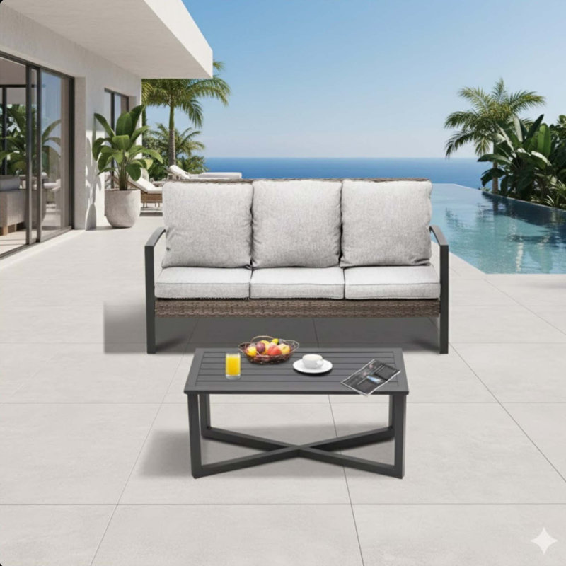 Ensemble de conversation de qualité supérieure pour patio en osier 2 pièces, Gris