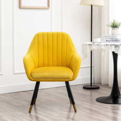Fauteuil d'appoint en velours jaune avec rembourrage confortable et épais - Extra contemporain pour un confort optimal - Pieds en bois de hêtre massif en tissu doux au fini or noir l 25,5 po x P 22,5 po